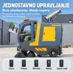 Kontrolna tabla vozila za čišćenje ulica sa ikonama za sirenu, prskanje, LED svetla, metenje i smer vožnje vozila na putu.